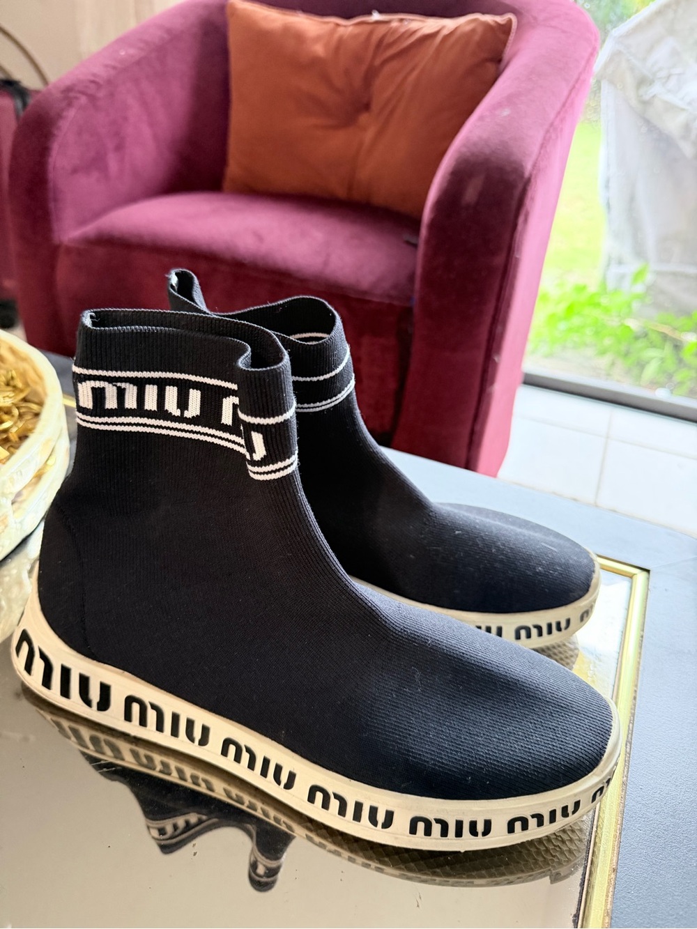 Miu Miu Black and White Knit Sock Sneakers